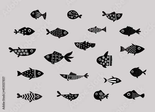fish silhouette vector collection. Illustration vector of different kinds of Fish Silhouette. Cute graphic design of fish in ocean.