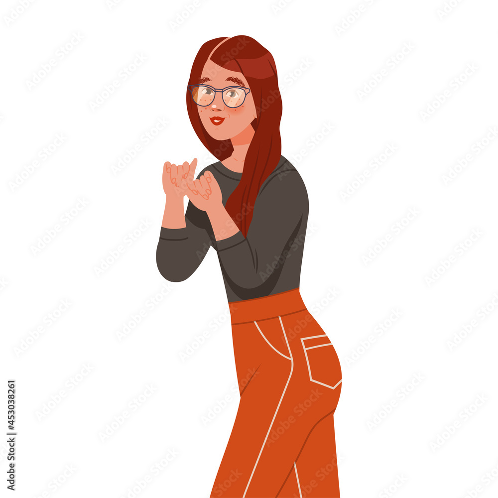 Young Freckled Woman Character in Glasses Posing for Selfie Smiling for the Camera Vector Illustration Young Freckled Woman Character in Glasses Posing for Selfie Smiling for the Camera Vector Illustration