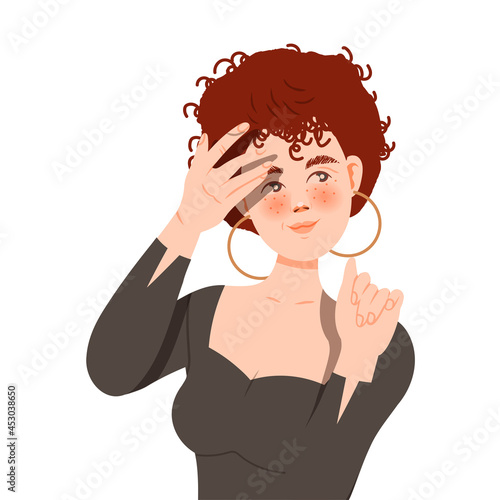 Young Freckled Woman Character with Curly Hair Posing for Selfie Smiling for the Camera Vector Illustration