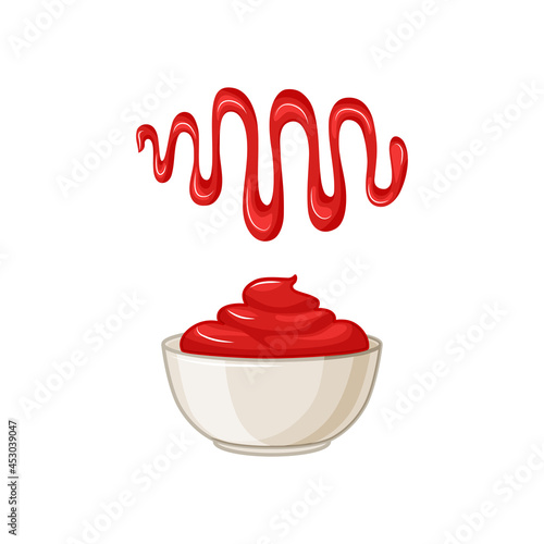 Ketchup. Bowl with sauce on a white isolated background. Spot. Vector cartoon illustration of food