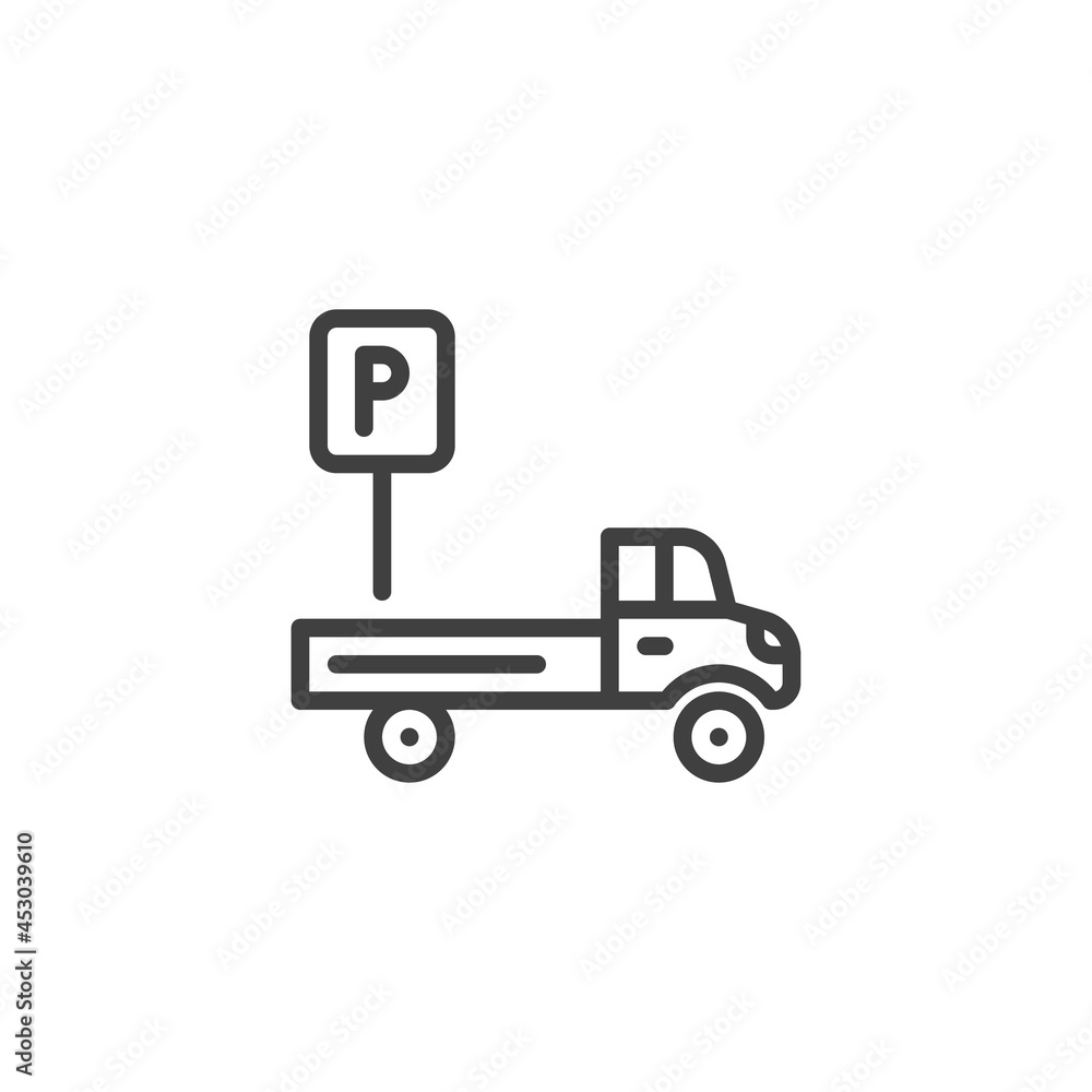 Truck parking sign line icon