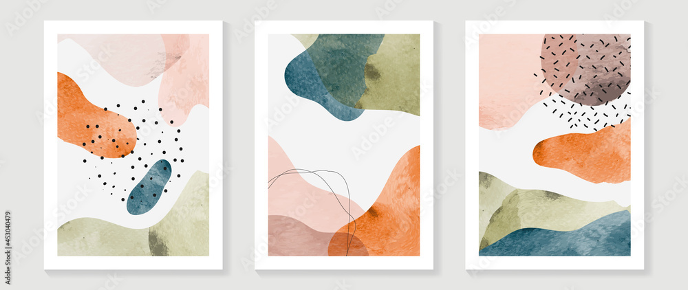 Mid century modern triptych wall art vector. Abstract art background ...