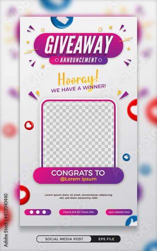 Editable giveaway winner announcement social media story post template photo