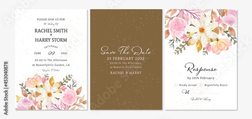 Set of Autumn Floral Wedding Invitation Card With Gorgeous Watercolor Flowers