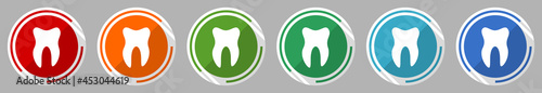 Tooth icon set, vector illustration in 6 colors options for webdesign and mobile applications, flat design symbol