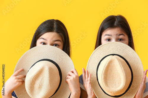 Cute little sisters with st...