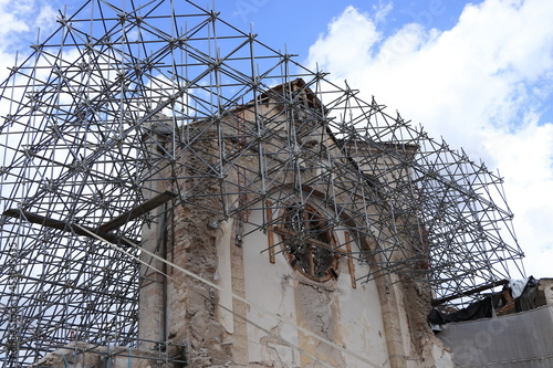 San Benedetto Basilica Facade Five Years after the 2016 Earthquake in Norcia, Italy photo