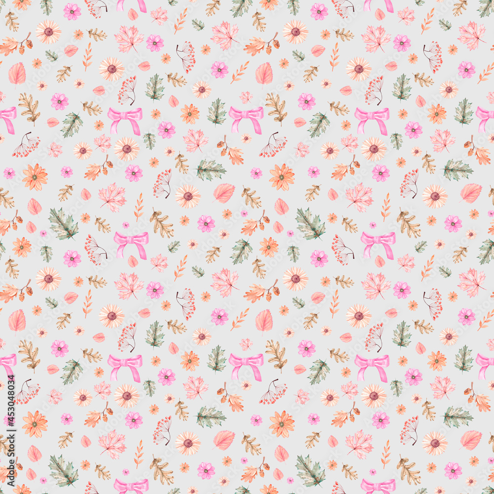 Pattern with autumn flowers and leaves 5 Pattern with autumn flowers and leaves 5