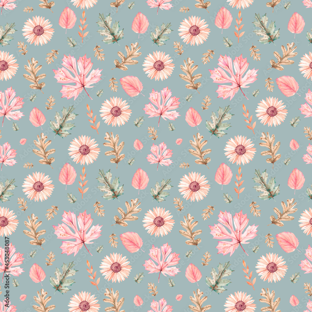 Pattern with autumn flowers and leaves  8