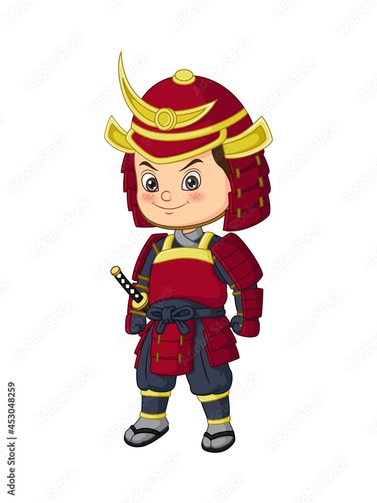 Fotografie Cartoon funny japanese samurai warrior