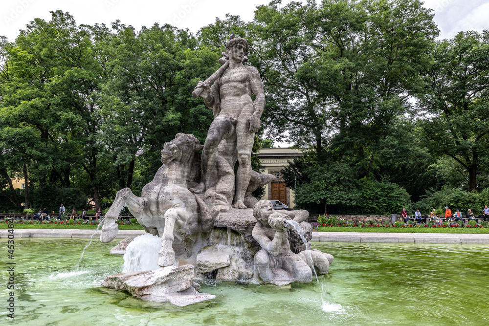 The Neptune Fountain in the old Botanical Garden of Munich, Germany