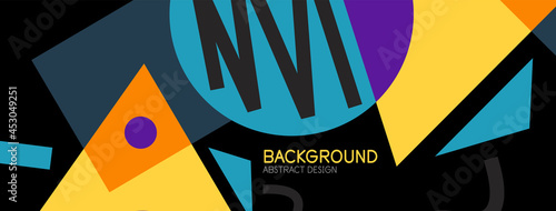 Abstract background. Blocks, lines, triangles, circles composition. Techno or business concept for wallpaper, banner, background, landing page
