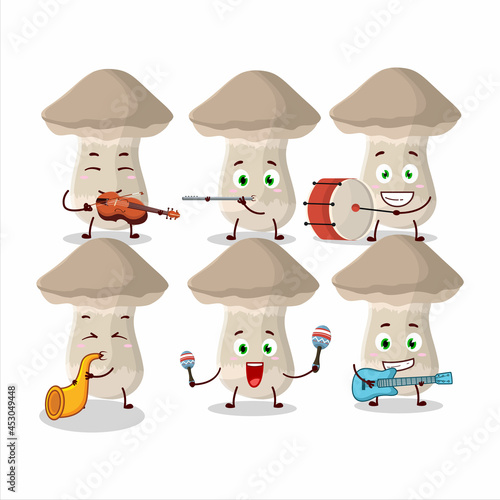 Cartoon character of toadstool playing some musical instruments