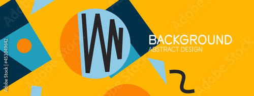 Abstract background. Blocks, lines, triangles, circles composition. Techno or business concept for wallpaper, banner, background, landing page