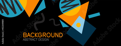 Abstract background. Blocks, lines, triangles, circles composition. Techno or business concept for wallpaper, banner, background, landing page