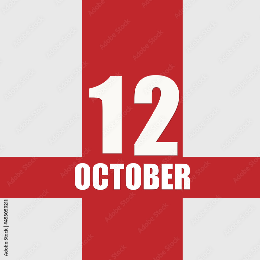 october 12. 12th day of month, calendar date.White numbers and text on red intersecting stripes. Concept of day of year, time planner, autumn month. october 12. 12th day of month, calendar date.White numbers and text on red intersecting stripes. Concept of day of year, time planner, autumn month.