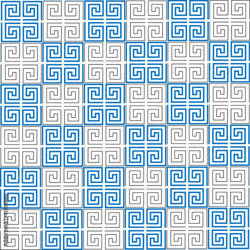 Abstract symmetrical blue and white square spiral tile pattern