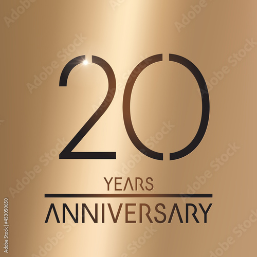 20 years anniversary vector icon,  logo. Design element with golden number on background for 20th anniversary