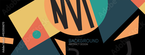 Abstract background. Blocks, lines, triangles, circles composition. Techno or business concept for wallpaper, banner, background, landing page