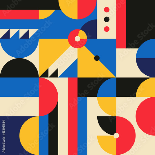 Abstract geometric mural colorful seamless pattern in Bauhaus style. pattern design