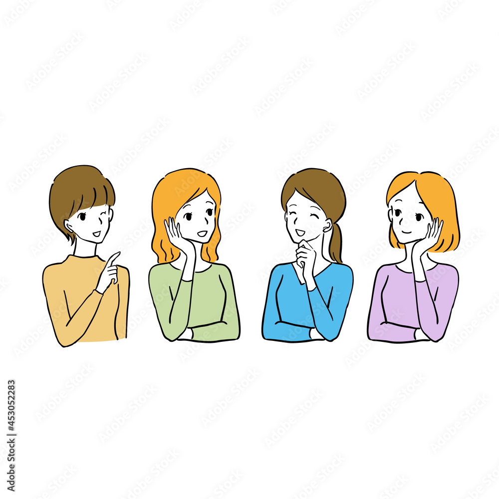 明るく笑っている4人の女性イラスト