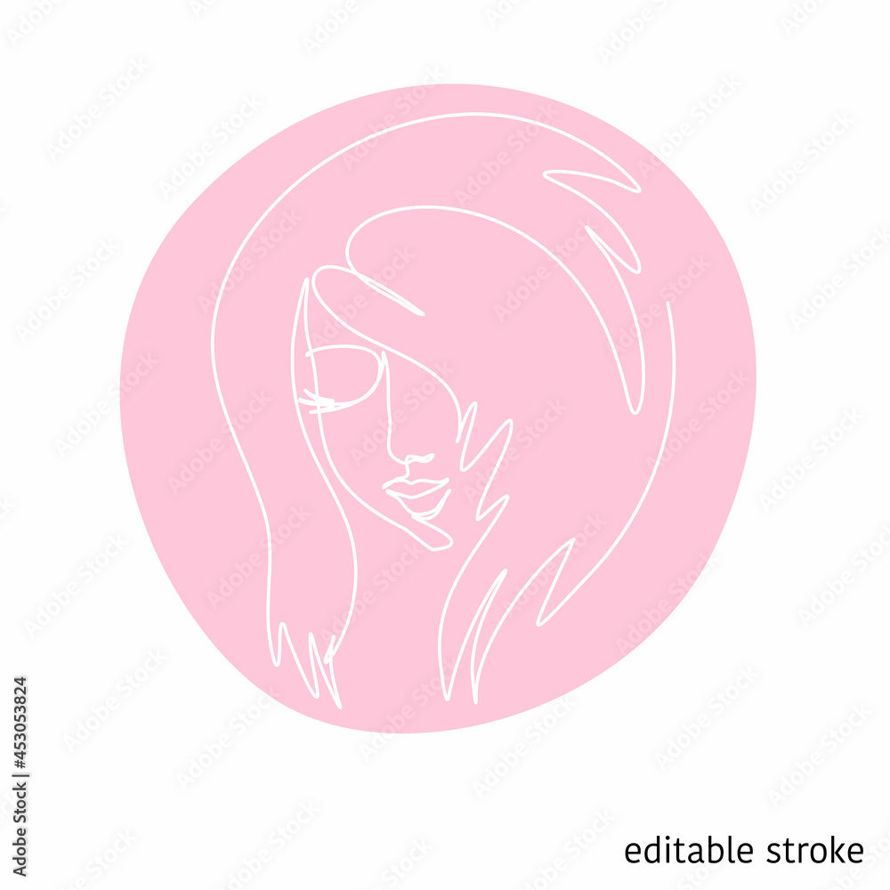 Woman Face in Continuous Line Drawing. Sketchy Girl Character. Outline Simple Artwork with Editable Stroke. Vector illustration. Woman Face in Continuous Line Drawing. Sketchy Girl Character. Outline Simple Artwork with Editable Stroke. Vector illustration.