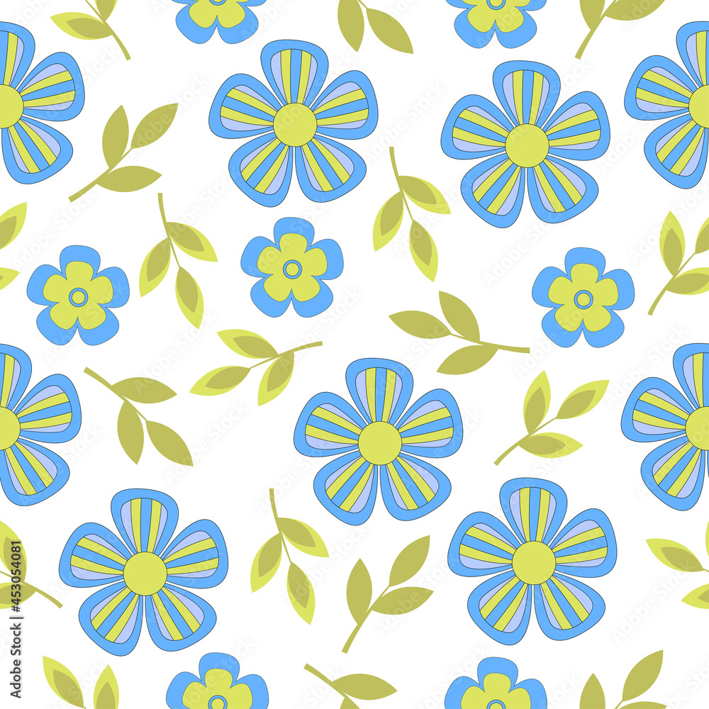 Obraz premium Flowers and leaves seamless pattern. Colorful. On white background.