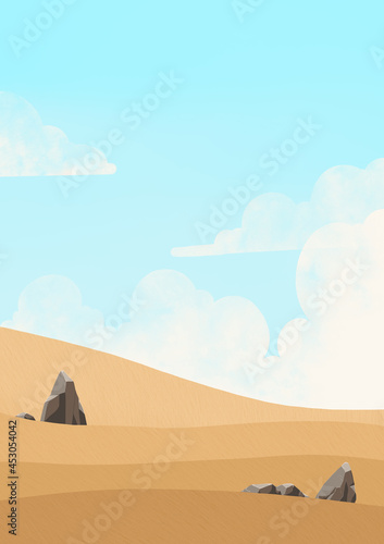 Wheat field landscpae with cloud sky illustration background for decoration on countryside concept.