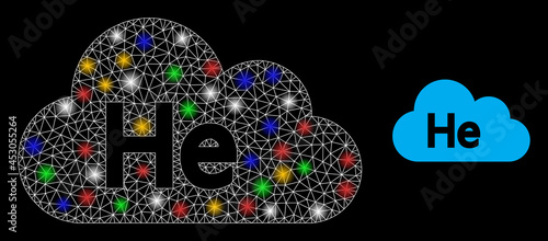 Glowing mesh network helium gas with multi colored glowing spots. Constellation vector mesh created from helium gas pictogram. Sparkle constellation polygonal helium gas, on a black backgound.