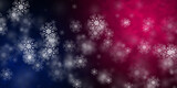 Abstract dark blue and magenta background with flying snowflakes