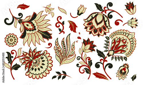 Vector set of isolated elements paisley, flowers and leaf for you own design