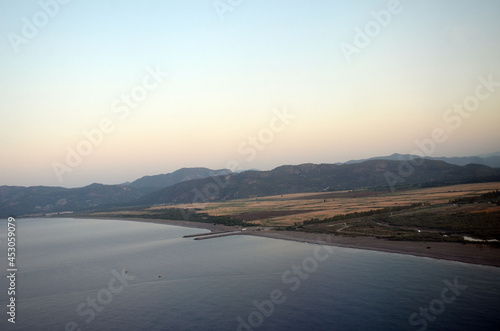 Aerial view. Liner landing in International Dalaman airport at morning.Turkey © Sergey Kamshylin