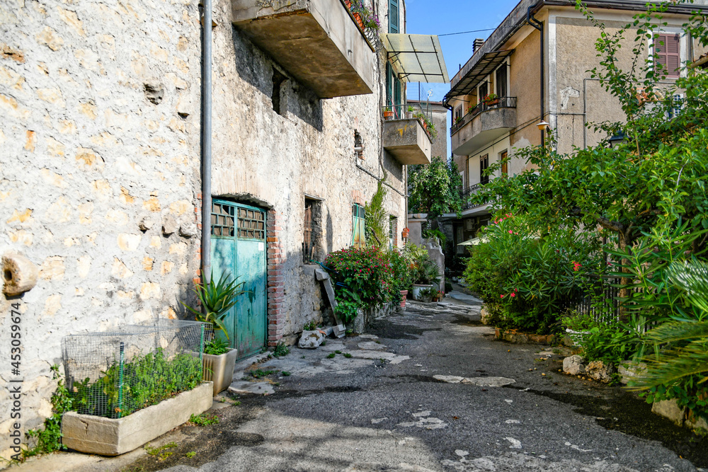 A characteristic street in Morolo, a medieval village in the province of Frosinone in Italy.