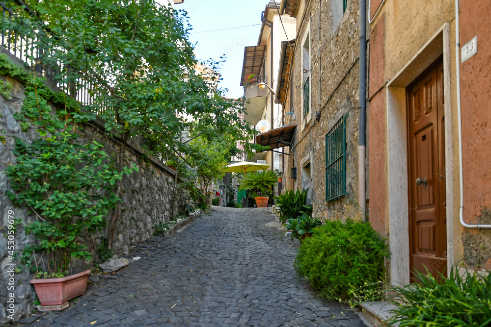 A characteristic street in Morolo, a medieval village in the province of Frosinone in Italy.