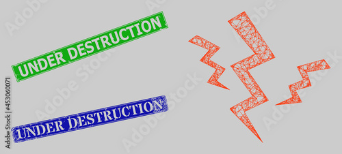 Carcass crossing mesh crack strikes model, and Under Destruction blue and green rectangle unclean seals. Carcass net mesh symbol based on crack strikes icon.
