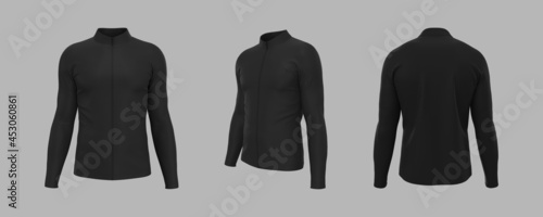 Men’s cycling jersey mockup in front, side and back, 3d rendering, 3d illustration