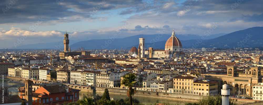 Beautiful Cityscape of Florence as seen from Piazzale Michelangelo Palace of the Town Hall and Cathedral. Italy