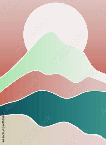 Vector illustrations. Abstract mountain set of creative minimalist modern line art print. Contemporary aesthetic backgrounds landscapes and waves.