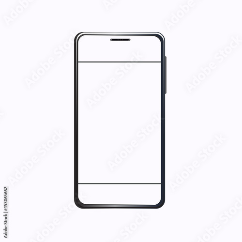 Smartphone mock up with blank screen. Black vector frameless smartphone, mobile phone isolated on white background