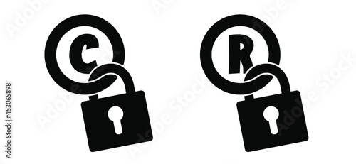 Secure or security symbol. copyright and registered trademark sign. Padlock icons. Closed or look icon. Flat vector locks signs. Close padlocks. Business pictogram. C or R symbol.