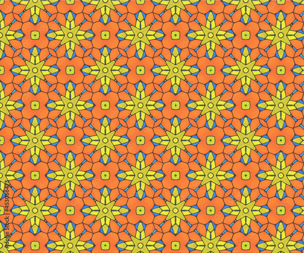 Hintergrund, Muster Blüte orange, Stern gelb Hintergrund, Muster Blüte orange, Stern gelb