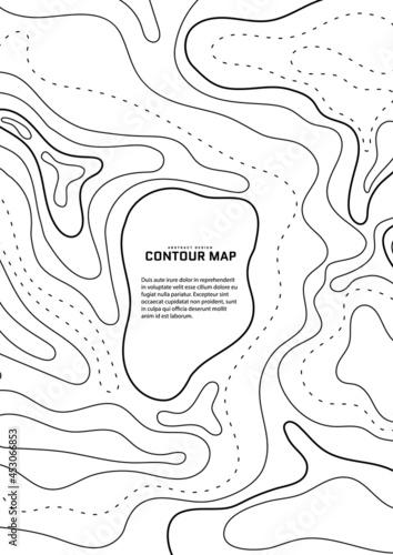 Topographic map abstract background. Outline cartography landscape. Topographic relief map on white backdrop. Modern cover design with wavy lines. Vector illustration with weather map outline pattern.