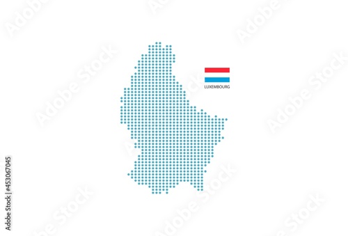 Luxembourg map design blue circle, white background with Luxembourg flag.