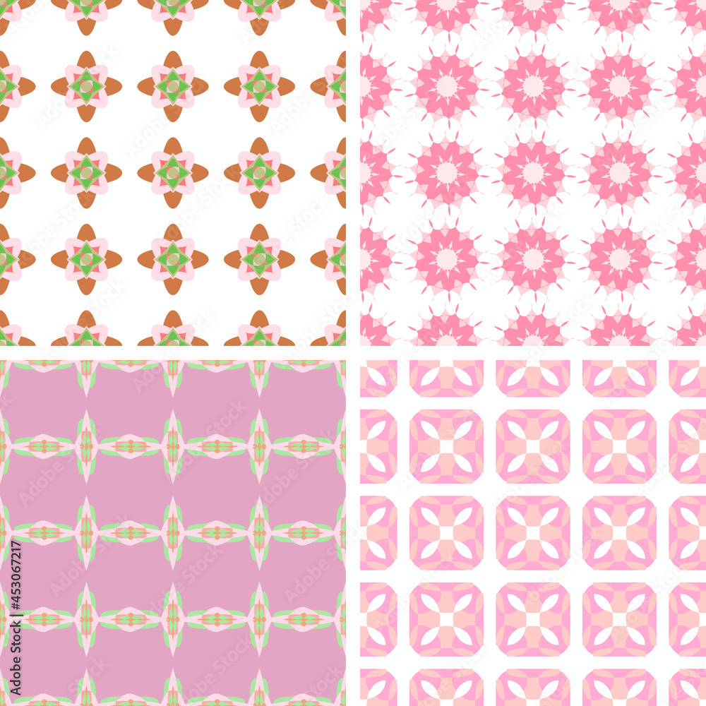 Set of seamless abstract floral pattern in pink tones.Abstract vector for prints, textiles, fabric, packaging, cover, greeting cards