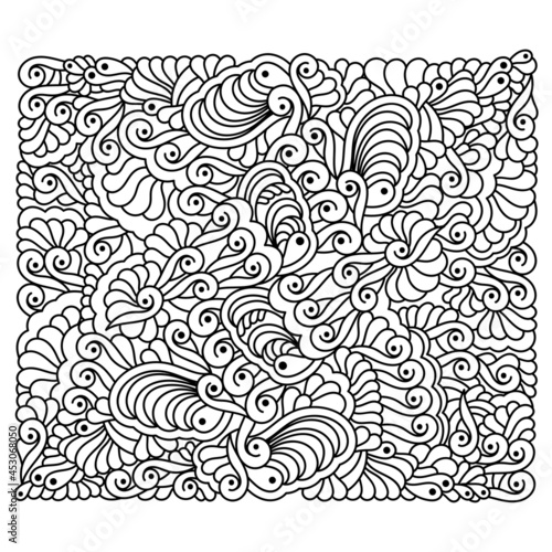 Coloring pages for adults. Abstract doodle elements, paisley curls . Hand-drawn vector composition for coloring book