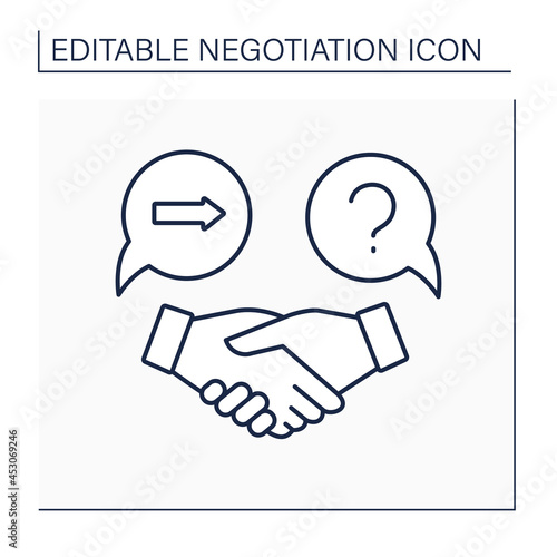 Counter offer line icon. Response to an advantageous proposal. Deal with a handshake. Commercial proposal. Negotiation concept. Isolated vector illustration. Editable stroke