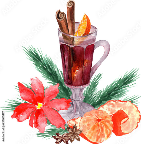 Watercolor Christmas clipart, Christmas Drink, Christmas Hot Vine 