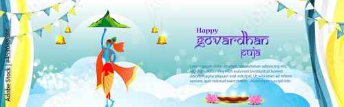 Illustration of greeting, banner for Govardhan Puja-Hindu festival written text means 'Heartiest greetings of Govardhan puja