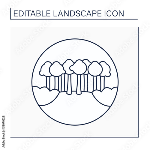 Tide line icon. Rise and fall of sea level. Changes due to gravitational pull of moon and sun. Landscape concept.Isolated vector illustration. Editable stroke