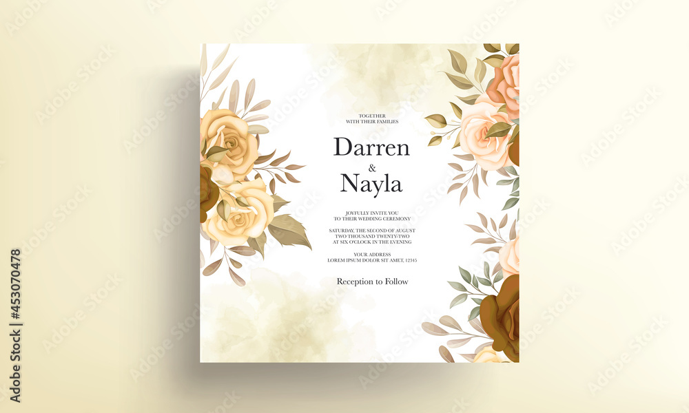 Beautiful autumn flower wedding invitation card